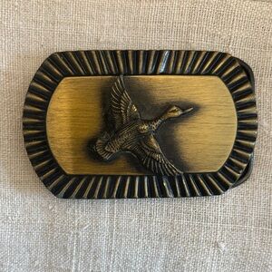 Source Unknown Antique Brass and Black Duck Motif Belt Buckle